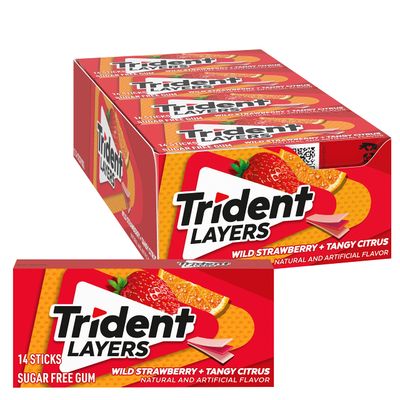 Trident Layers Strawberry &amp; Citrus Sugar Free Gum, 12 Packs of 14 Pieces (168 Total Pieces)
