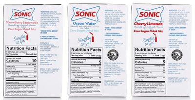 SINGLES TO GO! Sonic Variety Pack 6 Total Boxes -2 Boxes Each - Cherry Limeade, Strawberry Lemonade and Ocean Water