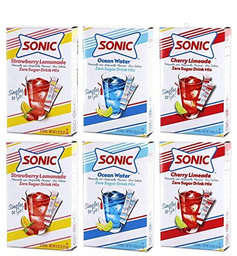SINGLES TO GO! Sonic Variety Pack 6 Total Boxes -2 Boxes Each - Cherry Limeade, Strawberry Lemonade and Ocean Water