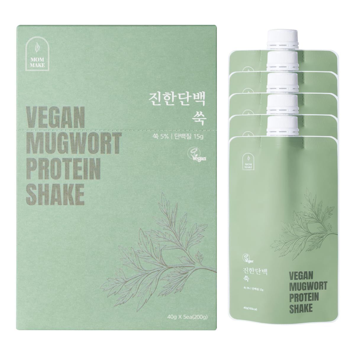 MOMMAKE Mugwort Protein Shake Powder 0.44lb(200g) Ssuk Latte 15g Plant Based Protein (Shake Pouch (5pcs))