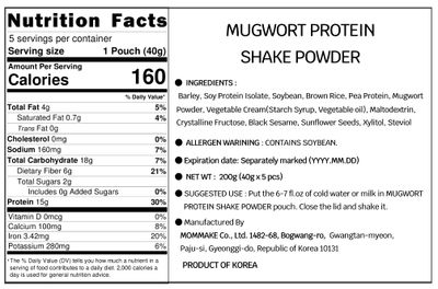 MOMMAKE Mugwort Protein Shake Powder 0.44lb(200g) Ssuk Latte 15g Plant Based Protein (Shake Pouch (5pcs))