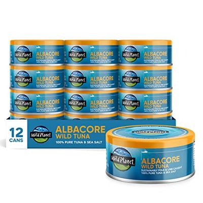 Wild Planet Albacore Wild Tuna, Sea Salt, Canned Tuna, Sustainably Wild-Caught, Pole &amp; Line, Non-GMO, Kosher, 5 Ounce, Pack of 12