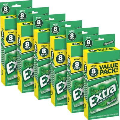 EXTRA Chewing Gum Spearmint Sugar Free Chewing Gum, 8 ct/ box- pack of 6 (total 48 count)