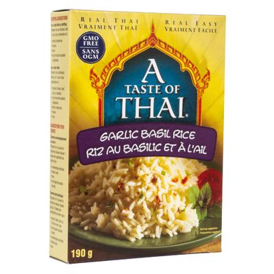 A Taste of Thai Garlic Basil Rice - 6.7oz Pack of 6 Heat &amp; Eat Instant Jasmine Rice Flavored with Classic Thai Spices | Gluten-Free | Ideal Vegan Meal | Perfect Side for Chicken Fish &amp; Meat Entrees
