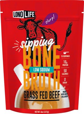 LonoLife Low Sodium Beef Bone Broth Powder Mix | Grass-Fed, 10g Protein | Collagen-Rich, Keto &amp; Paleo Friendly | Natural Ingredients | 8oz Bulk Container (15 Servings)