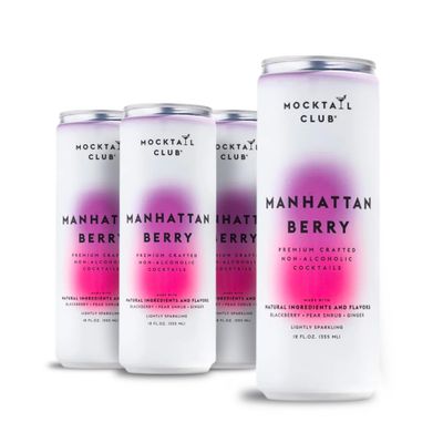 Mocktail Club Manhattan Berry Non-Alcoholic Sparkling Craft Cocktail - 4x12 Oz Cans | 80 Calories, Non-GMO, No Artificial Ingredients, Gluten Free, Vegan | Natural Blackberry, Pear Shrub and Ginger