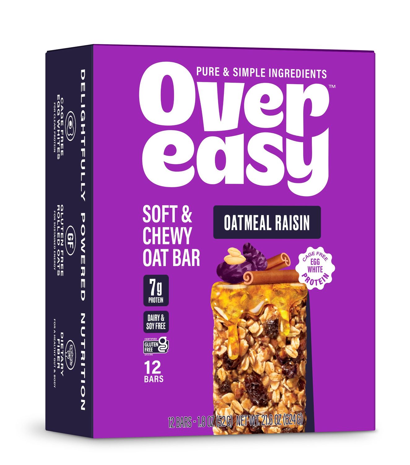 OVER EASY Oatmeal Raisin Breakfast Bars | All Natural, Clean Ingredient Protein Bars | Breakfast &amp; Cereal Bars | 12 Protein Snack Bars Gluten Free, Dairy Free, Soy Free