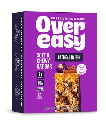OVER EASY Oatmeal Raisin Breakfast Bars | All Natural, Clean Ingredient Protein Bars | Breakfast &amp; Cereal Bars | 12 Protein Snack Bars Gluten Free, Dairy Free, Soy Free