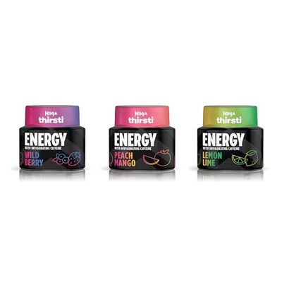Ninja Thirsti Flavored Water Drops, FRUITI CHILL+ Variety Pack, Bold Fruit Flavor with Caffeine, Sparkling or Still Calories, Zero Sugar, Makes 17, 12oz drinks, 3 Pack, WCFV3