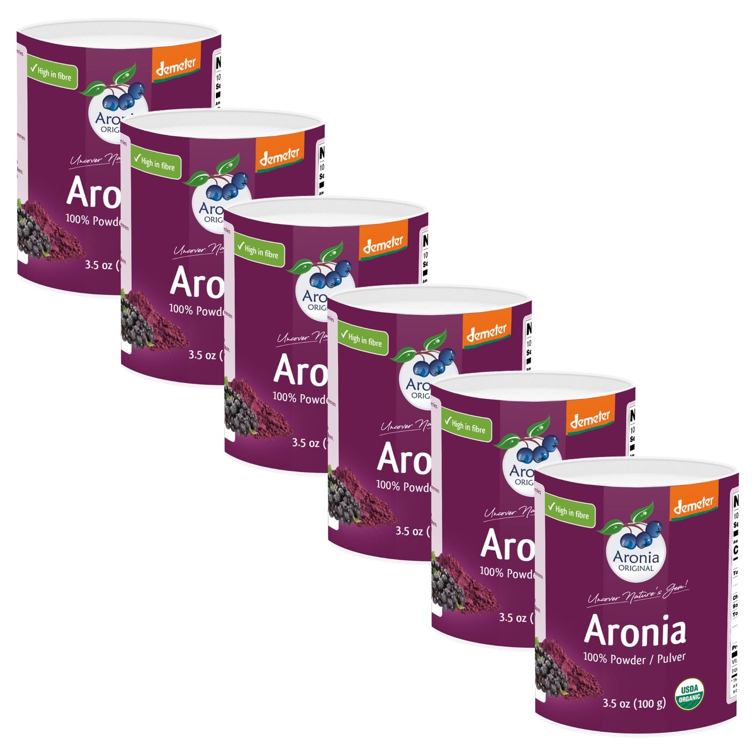 Aronia ORIGINAL Organic 20:1 Aronia Berry Powder 3.5 oz (6-Pack) | Over 1,600 Aronia Berries, No Added Sugar, No Additives, Not Freeze Dried, Not Frozen | Vegan, Organic, Non-GMO Black Chokeberry