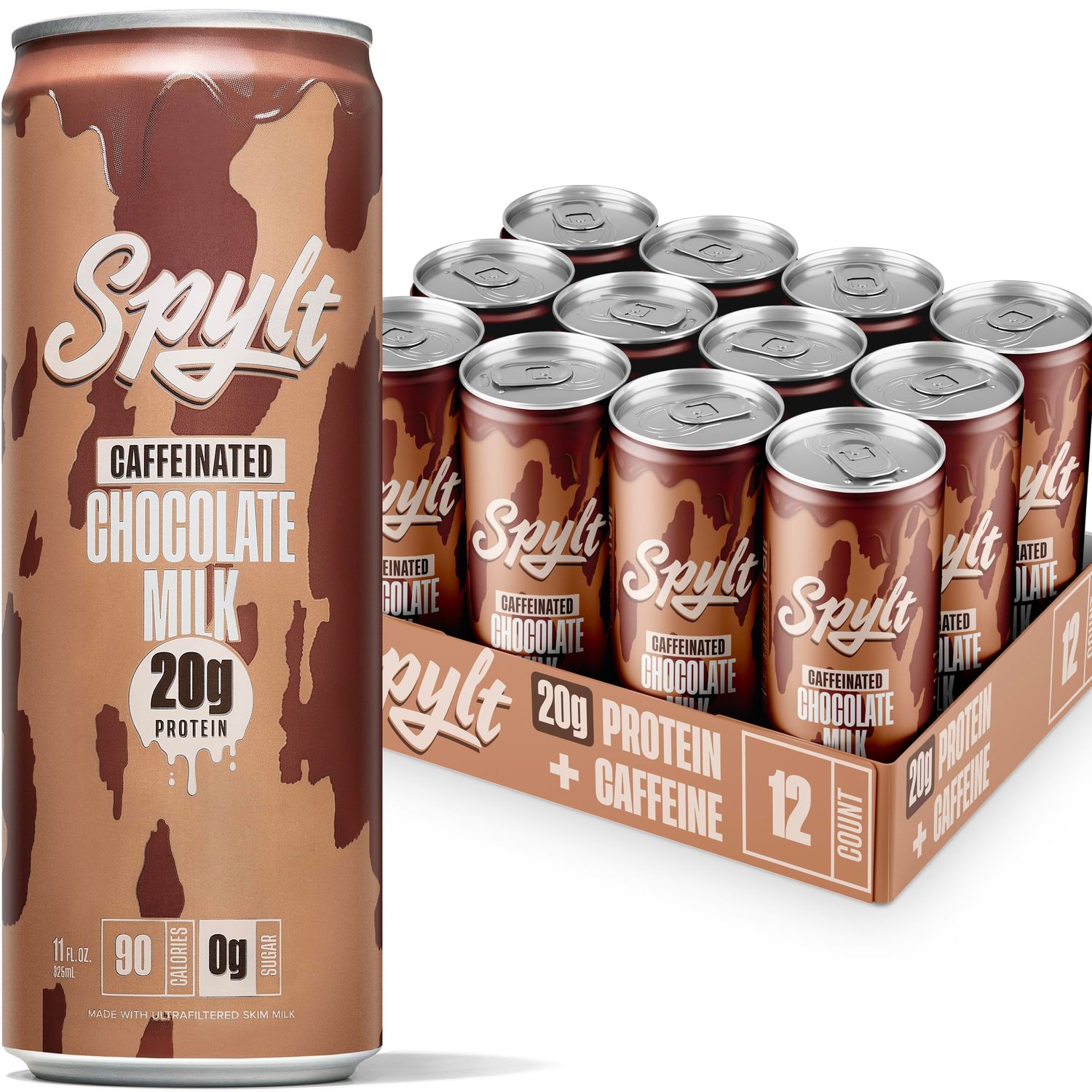 Spylt High Protein Chocolate Milk with 60mg Caffeine &amp; 20g Protein - Ready to Drink, Sugar Free, Lactose Free Milk, Perfect for Workout Recovery &amp; Afternoon Pick Me Up Protein Shake - 12 Count