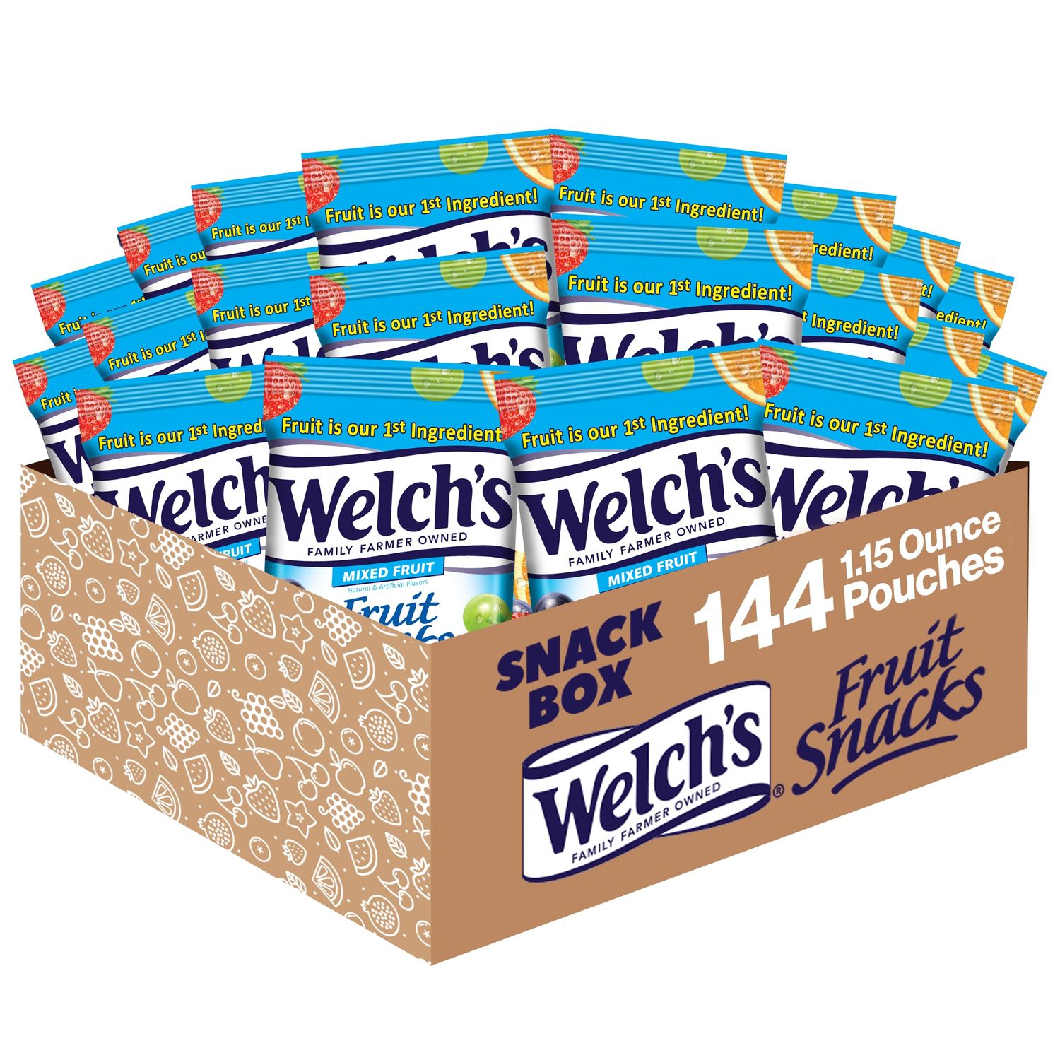 Welch&#39;s Fruit Snacks, Mixed Fruit, Perfect Stocking Stuffer, Bulk Pack, Gluten Free, Individual Single Serve Bags, 1.55 oz (Pack of 144)