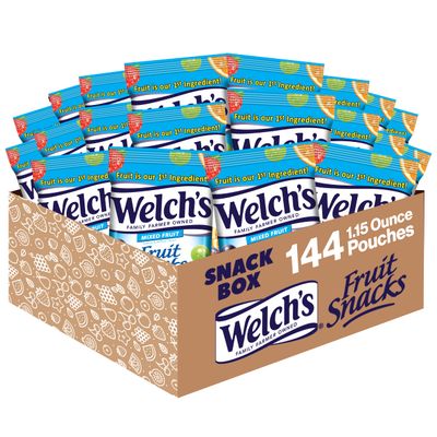 Welch&#39;s Fruit Snacks, Mixed Fruit, Perfect Stocking Stuffer, Bulk Pack, Gluten Free, Individual Single Serve Bags, 1.55 oz (Pack of 144)