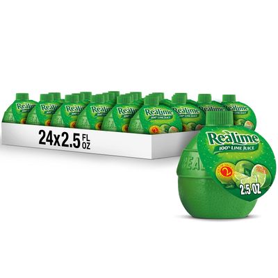 ReaLime 100% Lime Juice, 2.5 fl oz bottle (Pack of 24), Made with Lime Juice from Concentrate, Gluten-Free, Sodium Free, Perfect Mixer to add to Cocktails and Marinades