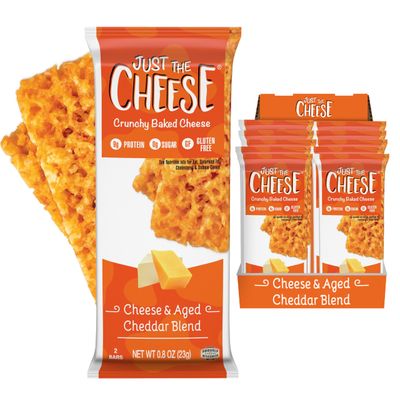 Just the Cheese Cheese Crisps | High Protein Baked Keto Snack | Made with 100% Real Cheese | Gluten Free | Low Carb Lifestyle | CHEESE &amp; AGED CHEDDAR BLEND, 0.8 Ounces (Pack of 10)