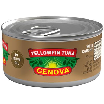 Genova Premium Yellowfin Tuna in Olive Oil, 3 Ounce Cans (Pack of 24), Wild Caught Canned Tuna, Solid Light