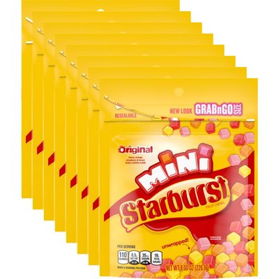 STARBURST Original Minis Fruit Chews Candy, 8-Ounce Grab N Go Size Resealable Bag (Pack of 8)