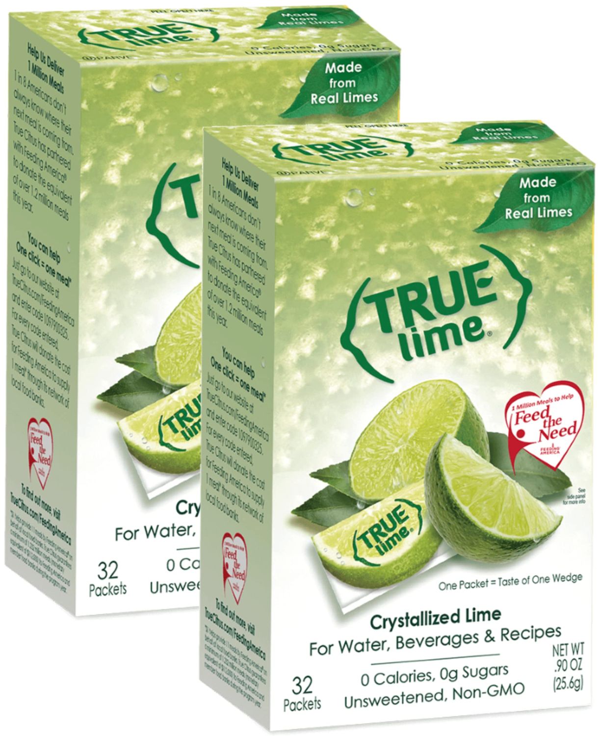 True Lime, Unsweetened Crystallized Lime (Pack of 2 Boxes, Total 64 Individual Packets)