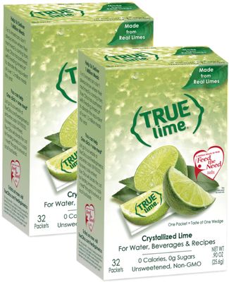 True Lime, Unsweetened Crystallized Lime (Pack of 2 Boxes, Total 64 Individual Packets)