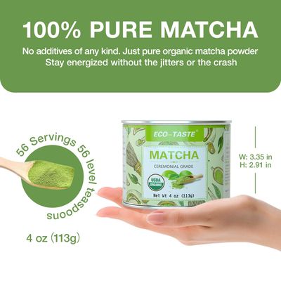 Organic Matcha Green Tea Powder-4oz(113g) Tin, 100% Natural &amp; Pure, Ceremonial Grade, No Additives or Fillers, NO GMO