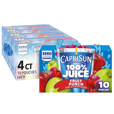 Capri Sun 100% Fruit Punch Juice Ready-to-Drink Juice (40 Pouches, 4 Boxes of 10)