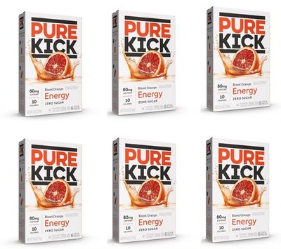 Pure Kick Energy Singles To Go Drink Mix, Blood Orange, 6 Boxes, 6 Packets Per Box (36 Single Servings)