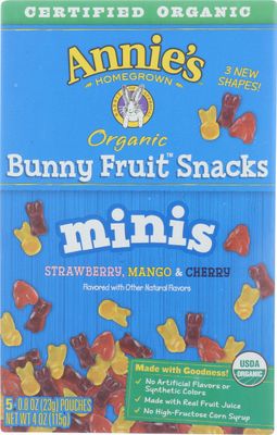 Annie&#39;s Homegrown Organic Mini Bunny Fruit Snack 5 Count, 4 OZ