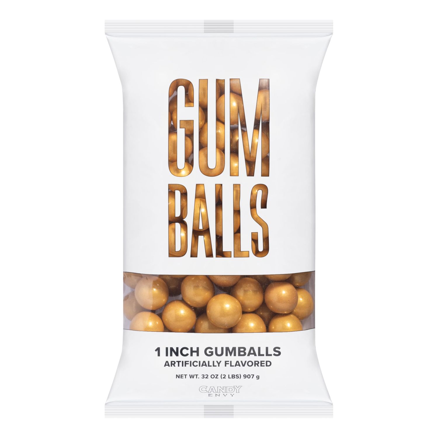 Candy Envy - Shimmer Gold 1 Gumballs - 2lb Bag - NEW &amp; IMPROVED FLAVOR - Approximately 113 Gumballs Per Bag - North American Made &amp; Kosher Certified