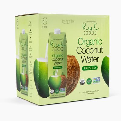 Real Coco Organic Pressed Coconut Water (6-Pack 1L), USDA Organic, No Sugar Added, Essential Electrolytes, Plant Based, NON GMO, Dairy &amp; Soy Free