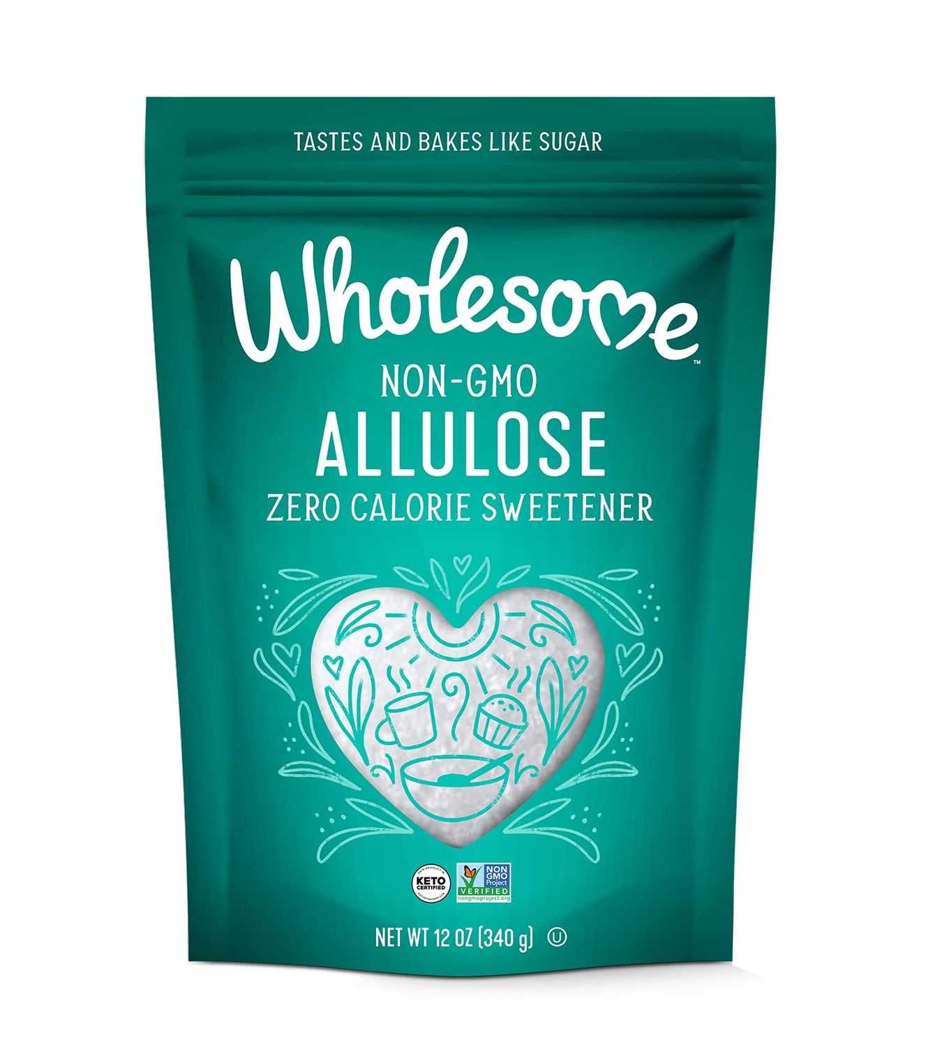 Wholesome Sweeteners 12-Ounce Allulose Sweetener, Zero Calorie Sugar Substitute, Keto Friendly, Non GMO, Non-Erythritol, Gluten Free &amp; Vegan Sweetener, 1 Pack