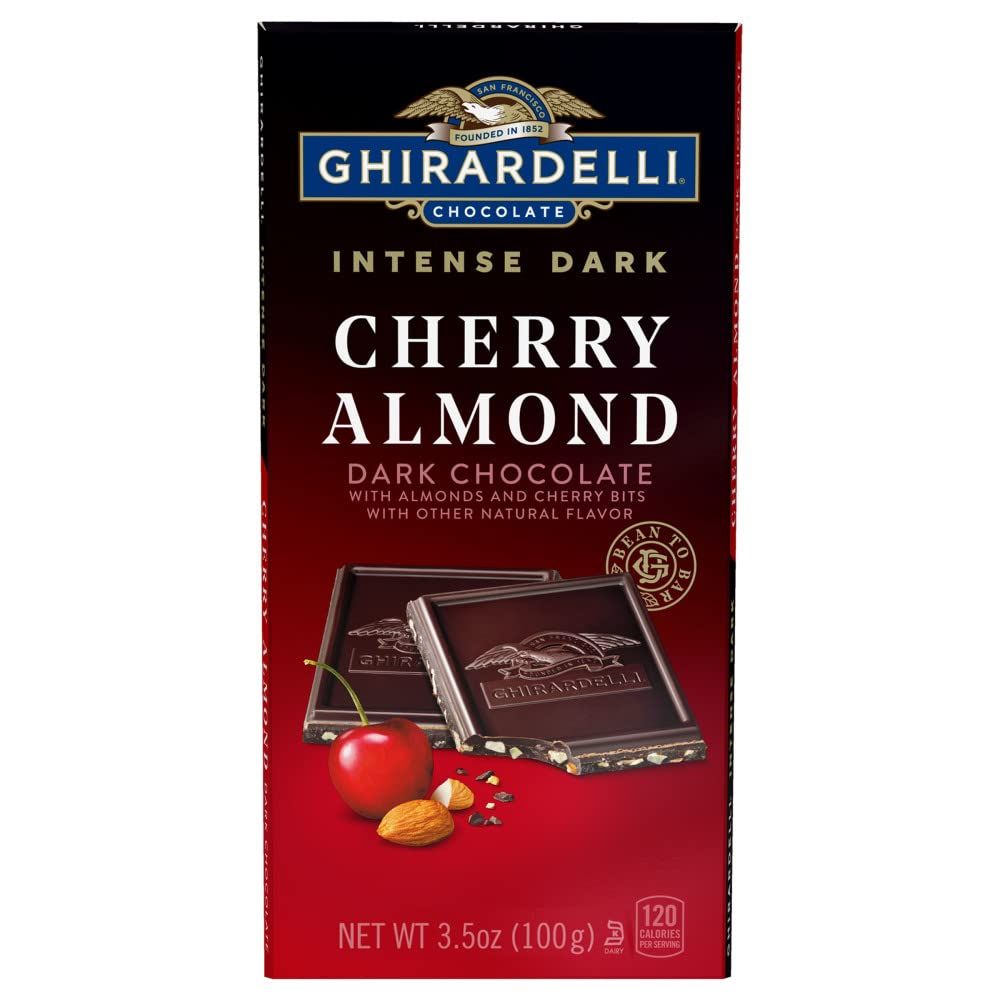 GHIRARDELLI Intense Dark Chocolate Bar, Cherry Almond, 3.5 Oz Bar
