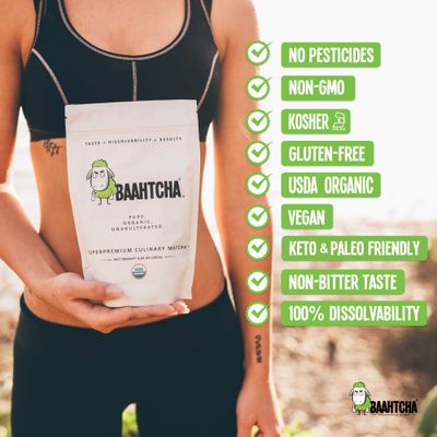 Baahtcha - USDA Organic Matcha Green Tea Powder - Premium Culinary Grade Natural Caffeine Energy Booster, Antioxidant, Kosher, Keto Friendly, Gluten Free, Vegan - Value Size, 250g