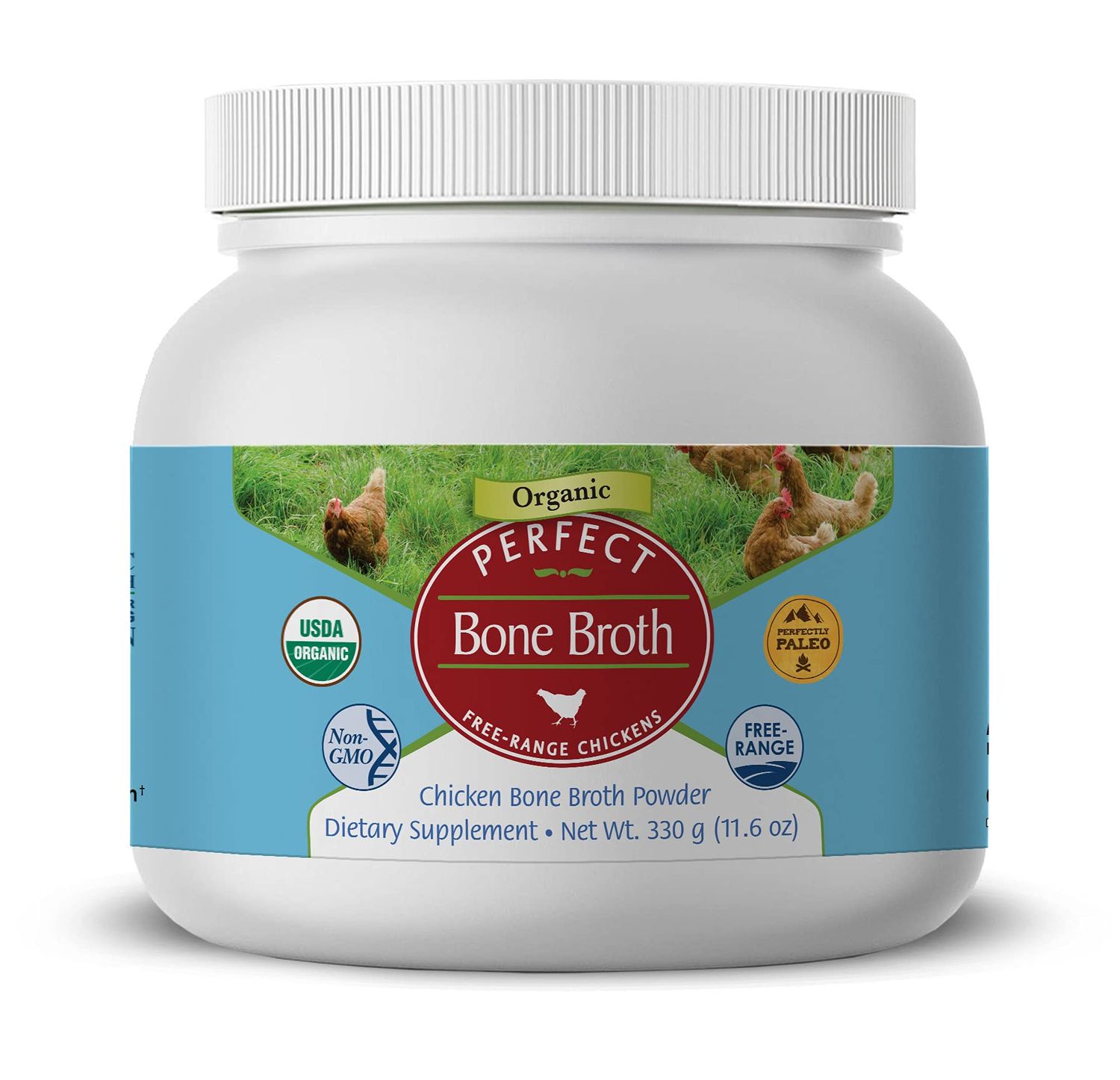 Perfect Supplements - Perfect Bone Broth - 330 Grams - Organic Free-Range Chicken Bone Broth Powder - Essential Amino Acids - Rich Protein Supplement