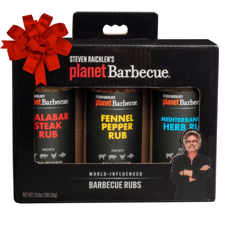 Steven Raichlen&#39;s Planet Barbecue Gourmet BBQ Rubs &amp; Spices Gift Box 3 Pack- Grill Seasonings Set with International Flavors- Grilling Gifts for Men