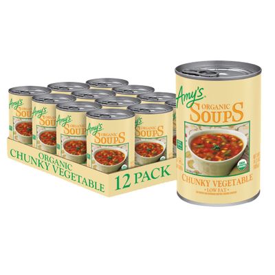 Amys Soup, Vegan Chunky Vegetable Soup, Gluten Free, Made with Organic Vegetables, Canned Soup, 14.3 Oz (12 Pack)
