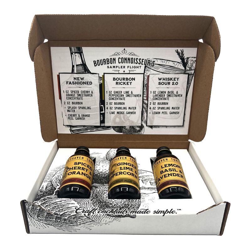 Sweet Haven Tonics Bourbon Connoisseur Cocktail Mixers 3-Pack Sampler, Handcrafted Mix, All Natural, Fresh Ingredients, Craft Cocktails Made Simple, Zero Preservatives, Mocktail Mixers