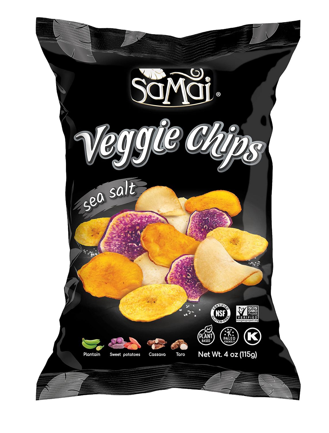 SAMAI Pacific Sea Salt Veggie Chips 4oz (Pack of 8) - Gluten Free, All Natural, NON-GMO and Kosher