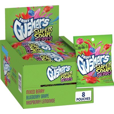 Gushers Fruit Flavored Snacks, Super Sour Berry Flavor, 8 Pouches, 34 oz