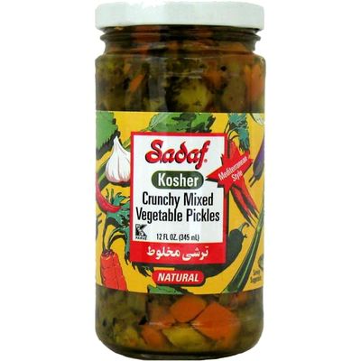 Sadaf Pickled Mixed Vegetables - Crunchy Mixed Vegetable Pickles for Cooking or Food Accompaniment - Pickled Veggies - Mediterranean Cuisine - Kosher - 12 oz Jar