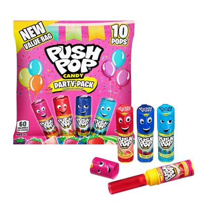 Push Pop Candy Lollipops - Individually Wrapped Variety Candy Party Pack - 10 Count Lollipops in Assorted Fruity Flavors - Fun Candy for Gifts, Celebrations, Party Favors, Gift Baskets, &amp; Birthdays