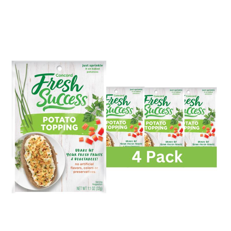 Concord Foods Potato Topping: Elevate Your Potatoes with Crunchy Flavor - Versatile Blend of Ingredients for Baked, Boiled, or Mashed Potatoes, 1.1 oz pouch (Pack of 4)