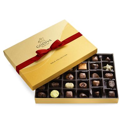 Godiva Chocolatier Holiday Gift Box with Red Ribbon - 36 Piece Assorted Milk, White and Dark Chocolate with Gourmet Fillings - Special Gold Ballotin Gift for Chocolate Lovers