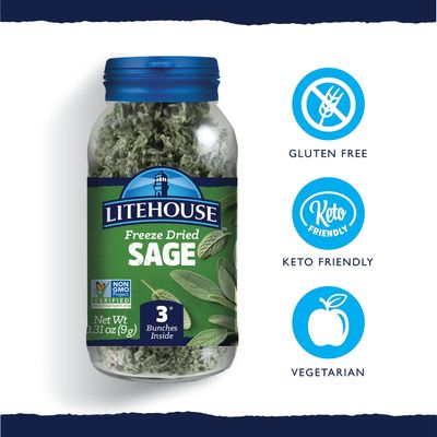 Litehouse Freeze Dried Sage - Substitute for Fresh Sage, Jar Equal to 3 Sage Fresh Bunches, Organic, Sage Seasoning, Non-GMO, Gluten-Free - 0.30 Ounce