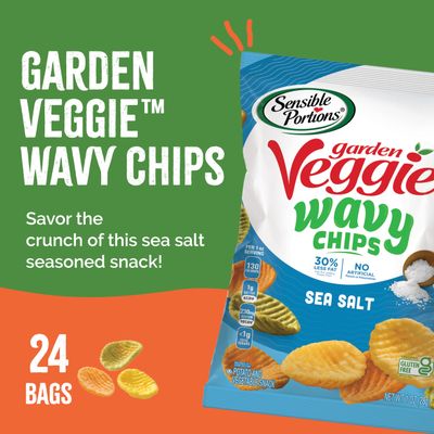 Sensible Portions Garden Veggie Wavy Chips, Sea Salt, Snack Size, 1 Oz (Pack of 24)