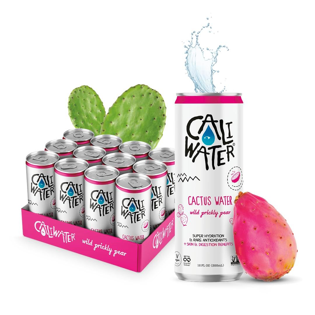 Caliwater - Organic Cactus Water - Wild Prickly Pear - 5g Sugar, 25 Calories - Coconut Water Alternative - Natural Plant Based Hydration - Skin Care, Electrolyte Drinks - Flavored Water - 12 Cans