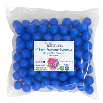YANKEETRADERS Bright Blue Fruit Flavored Gumballs 1, 2 Pounds Bulk