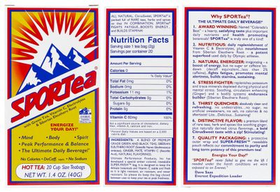 SPORTea Hot | Natural Decaf Energy Drink w/Yerba Mate, Siberian Ginseng, Green & Black Tea, Electrolytes | Stress Fighter | Healthy, Easy Choice | 20 Hot Tea Bags | Single Box