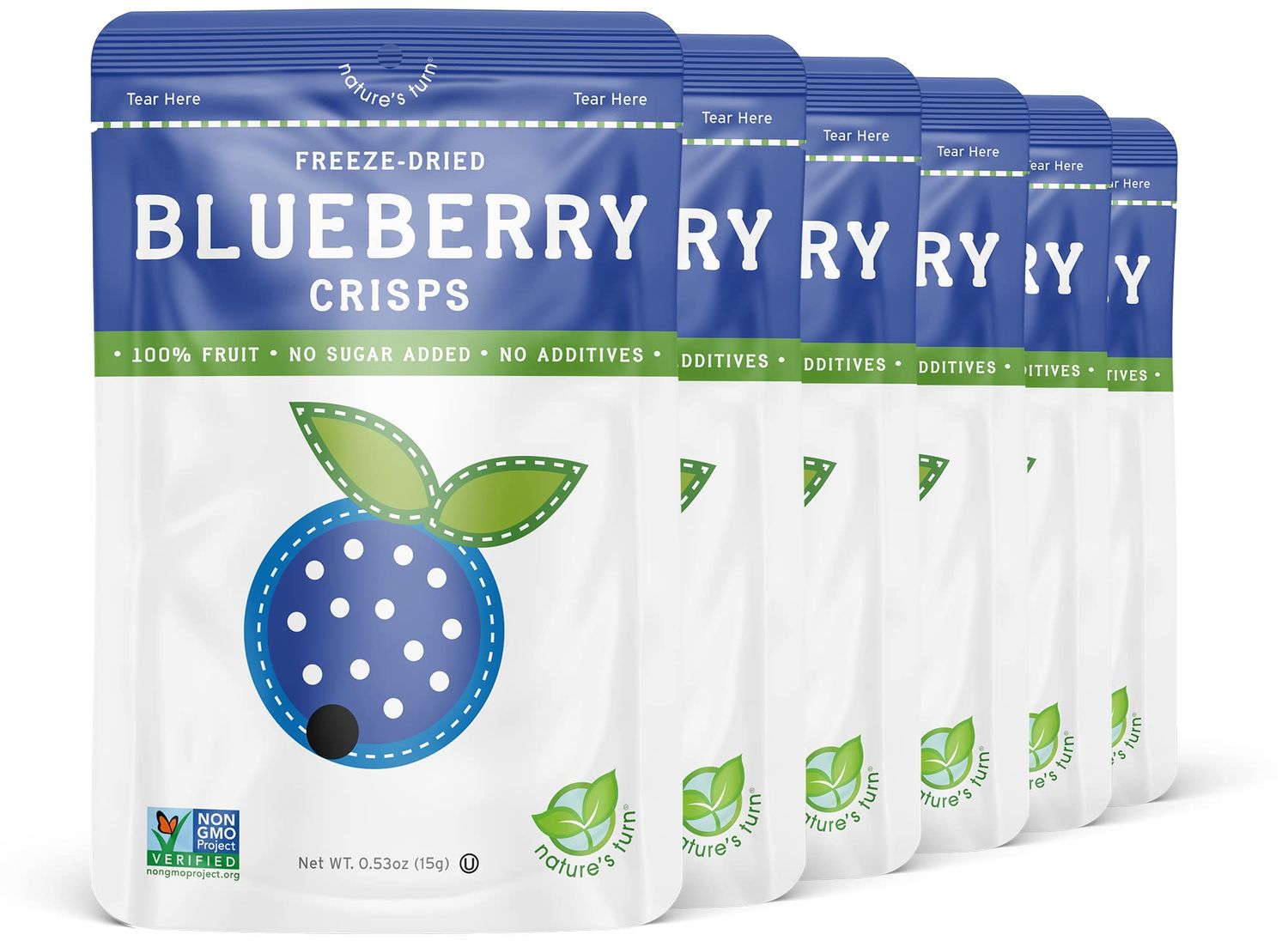 Natures Turn Freeze-Dried Fruit Snacks, Blueberry Crisps, Pack of 6 (0.53 oz Each)