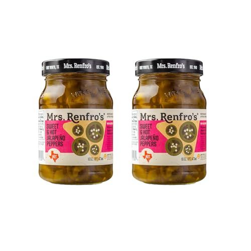 Mrs. Renfro&#39;s Sweet and Hot Jalapeo Peppers | Gluten Free, 16-oz Jar (Pack of 2)