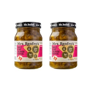 Mrs. Renfro&#39;s Sweet and Hot Jalapeo Peppers | Gluten Free, 16-oz Jar (Pack of 2)
